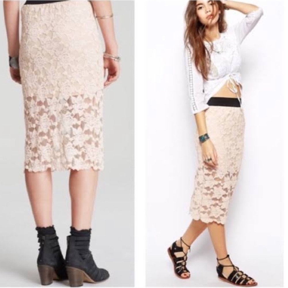 Free People blush pink lace skirt